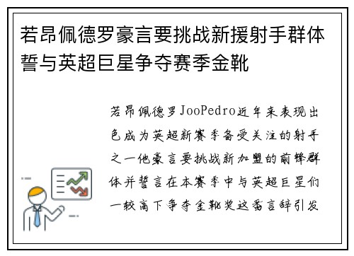 若昂佩德罗豪言要挑战新援射手群体誓与英超巨星争夺赛季金靴